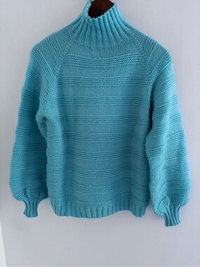 Hand made Mock Neck wool Sweater in Light Blue pastel